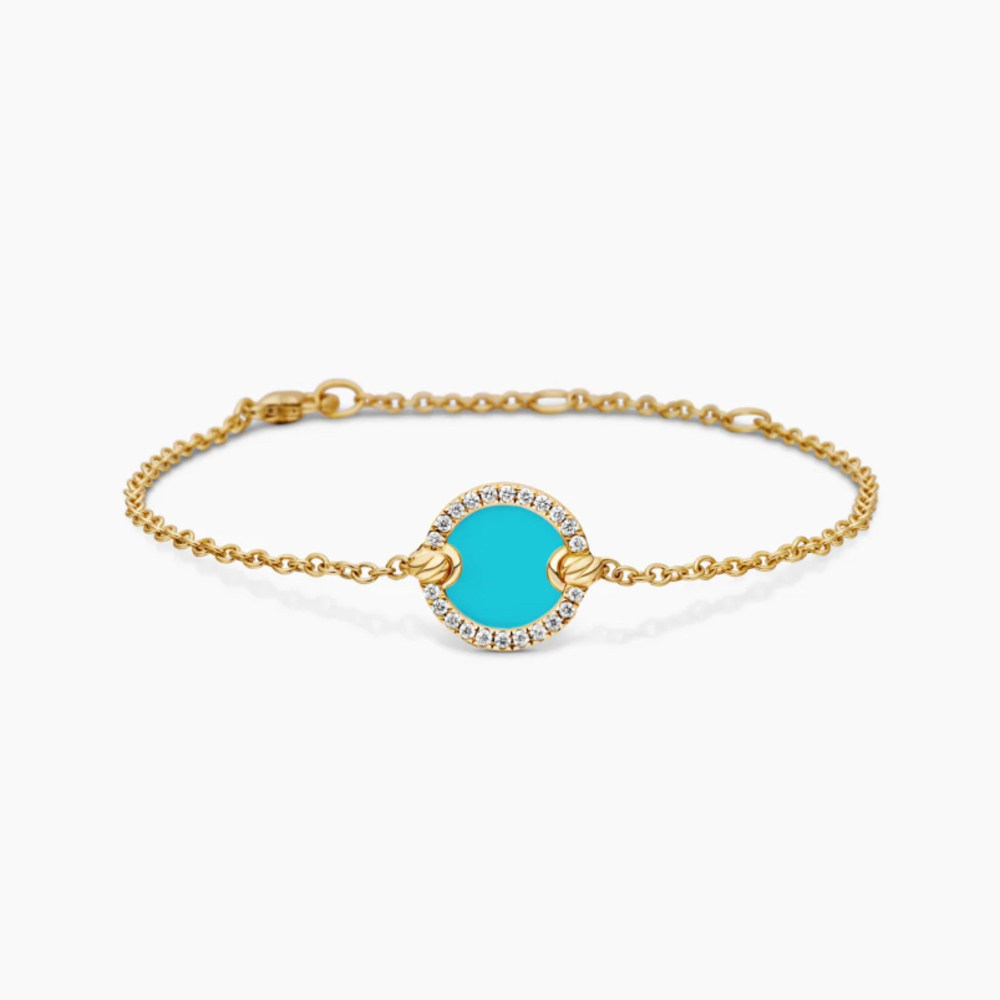 David Yurman Gold Round Turquoise Bracelet with Diamonds
